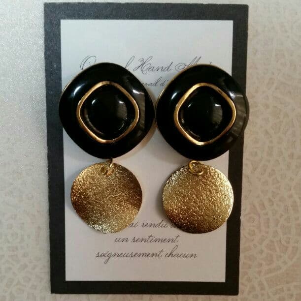 ブラック×スクエアゴールド×ゴールドプレートイヤリング☆KBF Ungrid好き