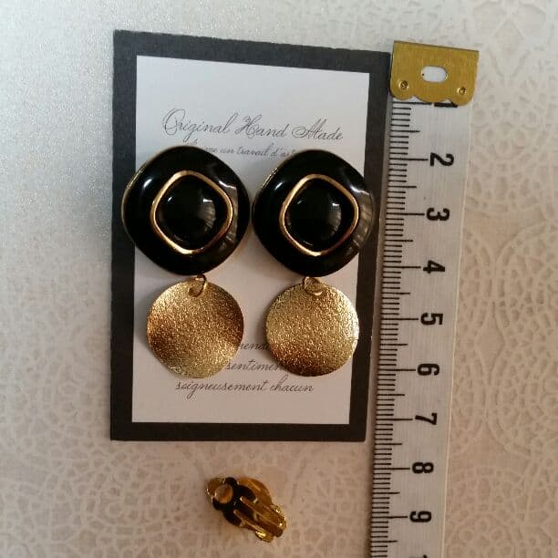 ブラック×スクエアゴールド×ゴールドプレートイヤリング☆KBF Ungrid好き