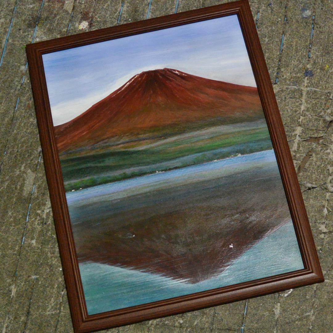アクリル画　夏の赤富士　Ａ３大