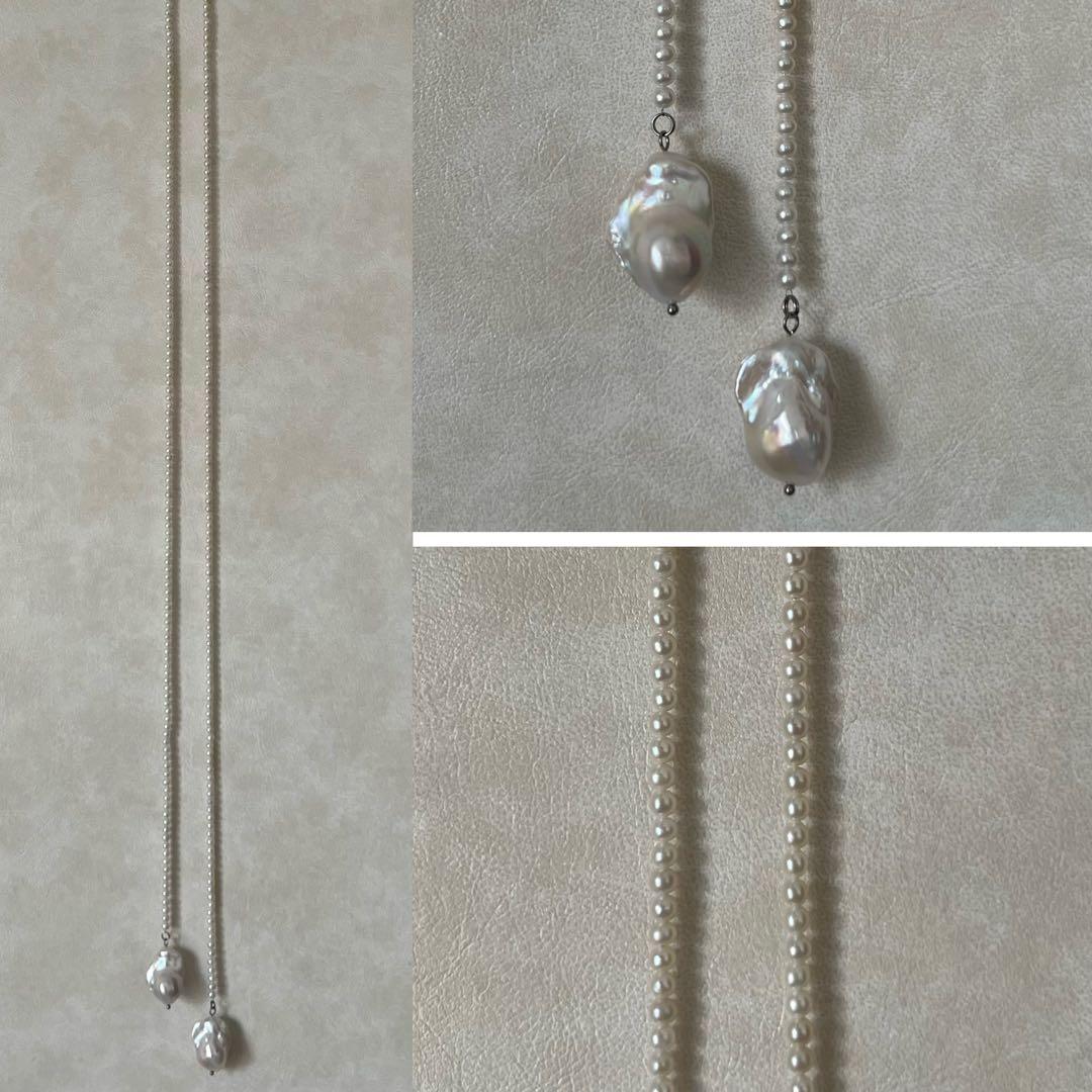 パールラリエットネックレス　オイスターパールロングネックレス　Y字　107cm