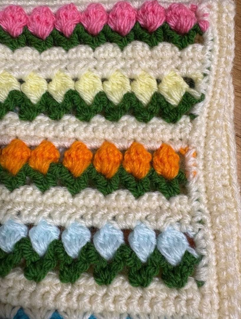 チューリップ ブランケット レトロ 編み物 ハンドメイド