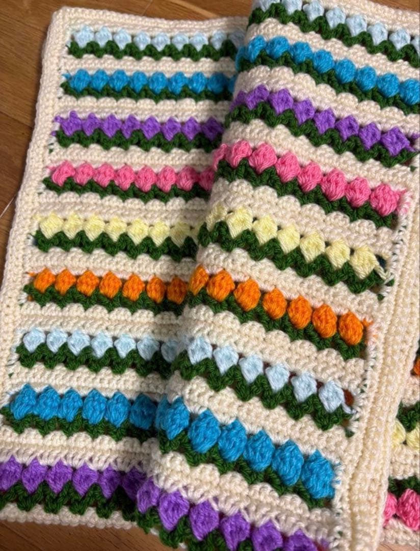 チューリップ ブランケット レトロ 編み物 ハンドメイド