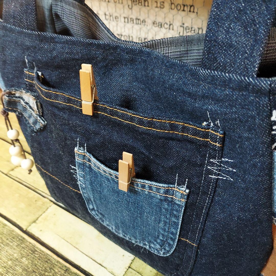 【MINMI】刺繍デニムバック　No.664　デニムリメイク