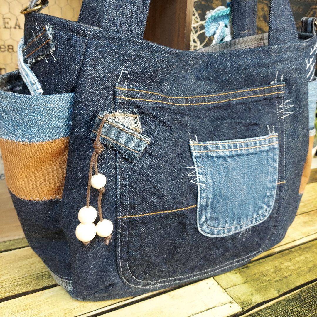 【MINMI】刺繍デニムバック　No.664　デニムリメイク