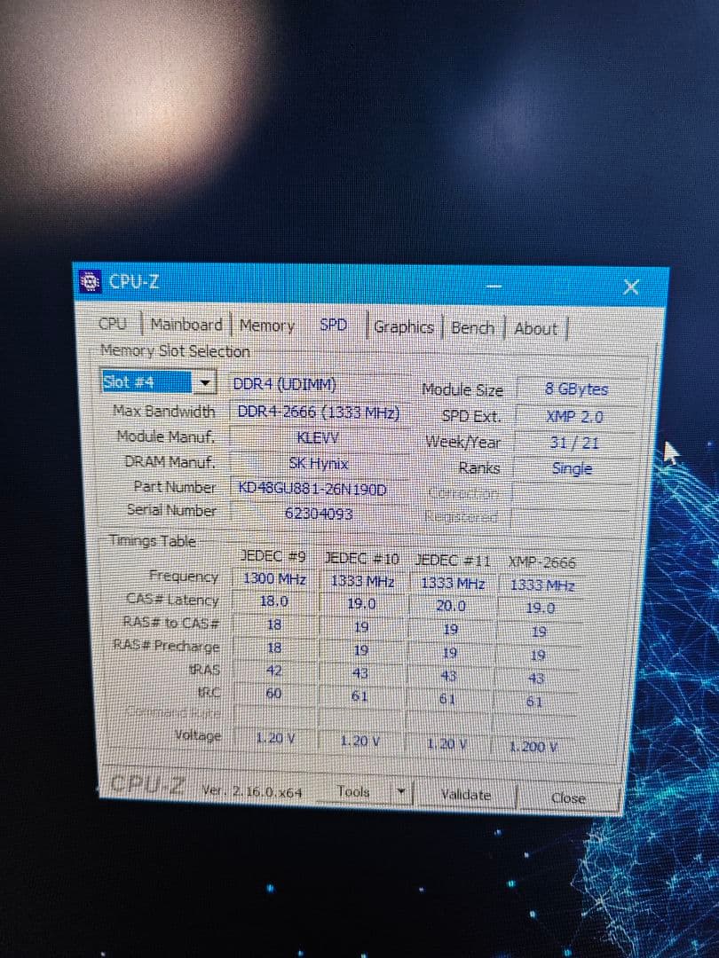 DDR4 2666MHz メモリ 8GB×2枚セット動作確認済