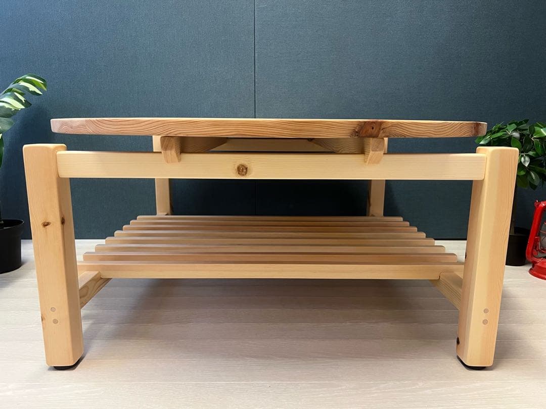 【送料無料】 ローテーブル 丸 木組やぐらベース 90cm 杉 格子棚付き