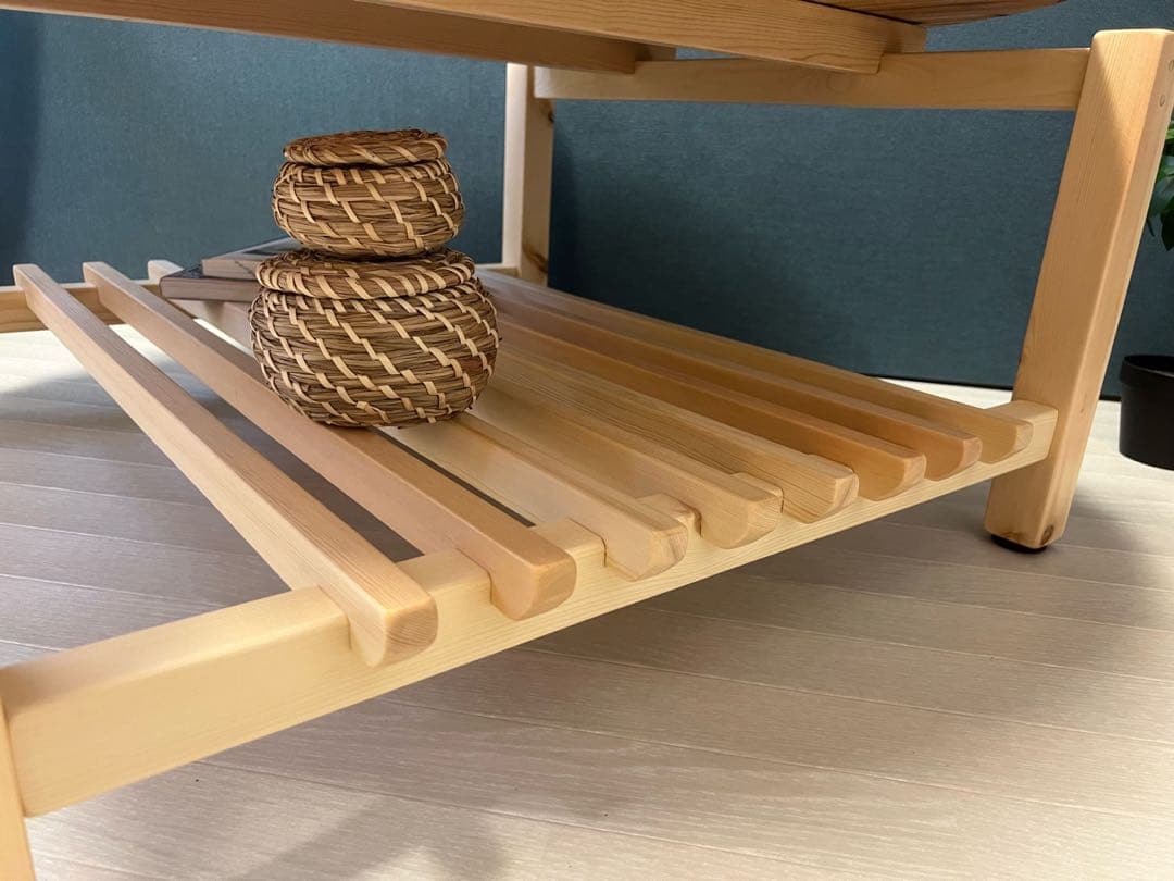 【送料無料】 ローテーブル 丸 木組やぐらベース 90cm 杉 格子棚付き