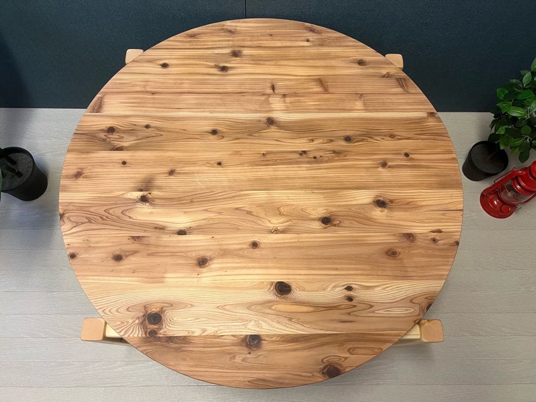 【送料無料】 ローテーブル 丸 木組やぐらベース 90cm 杉 格子棚付き