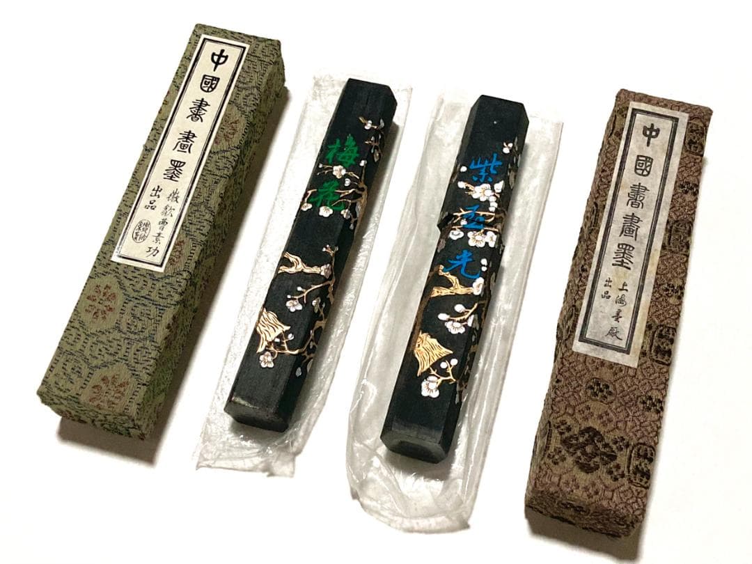 中国古墨『梅花』『紫玉光』 中国書画墨 上海墨厰出品 油煙104 六角形 書道