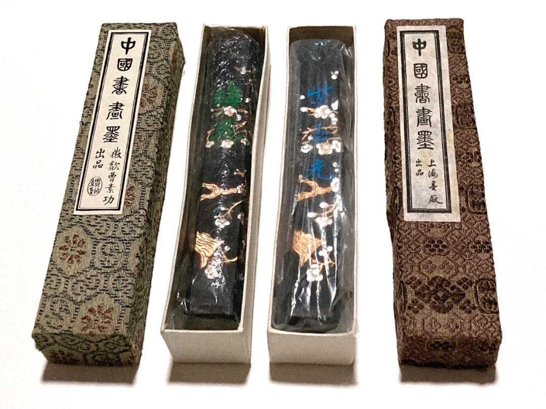 中国古墨『梅花』『紫玉光』 中国書画墨 上海墨厰出品 油煙104 六角形 書道