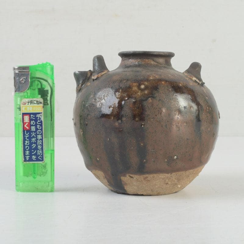 タイ古陶磁　スンコロク　宋胡録　褐色釉　双耳水滴　N　A19