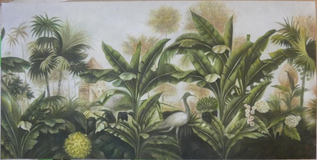 大型絵画 風景　額付き　田中一村　【芭蕉】手描き　80×40cm