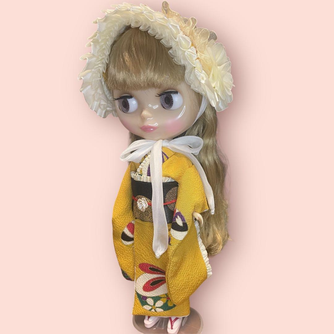 ブライス着物　黄色地エプロン