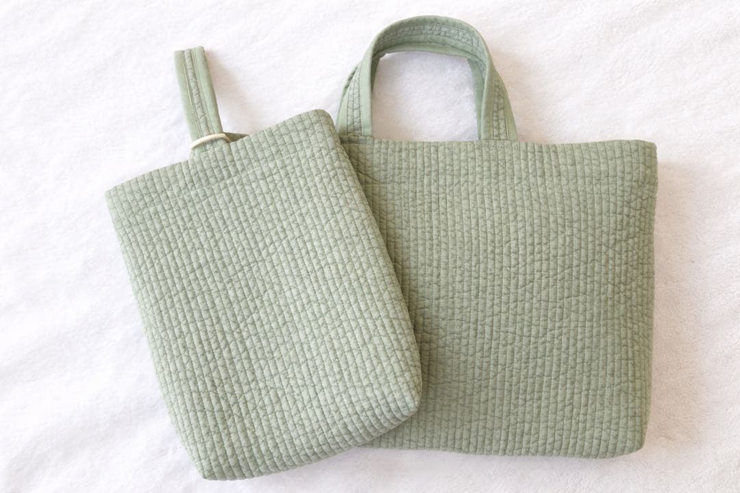 入園.入学　ヌビ くすみグリーンレッスンバック シューズバック お着替え袋3点
