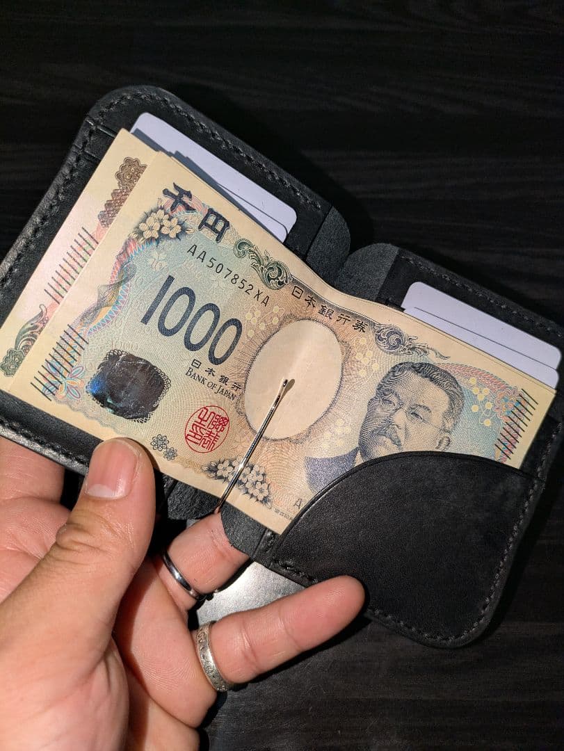 イタリアンレザー マネークリップ式 コンパクト財布 総手縫い ハンドメイド 1