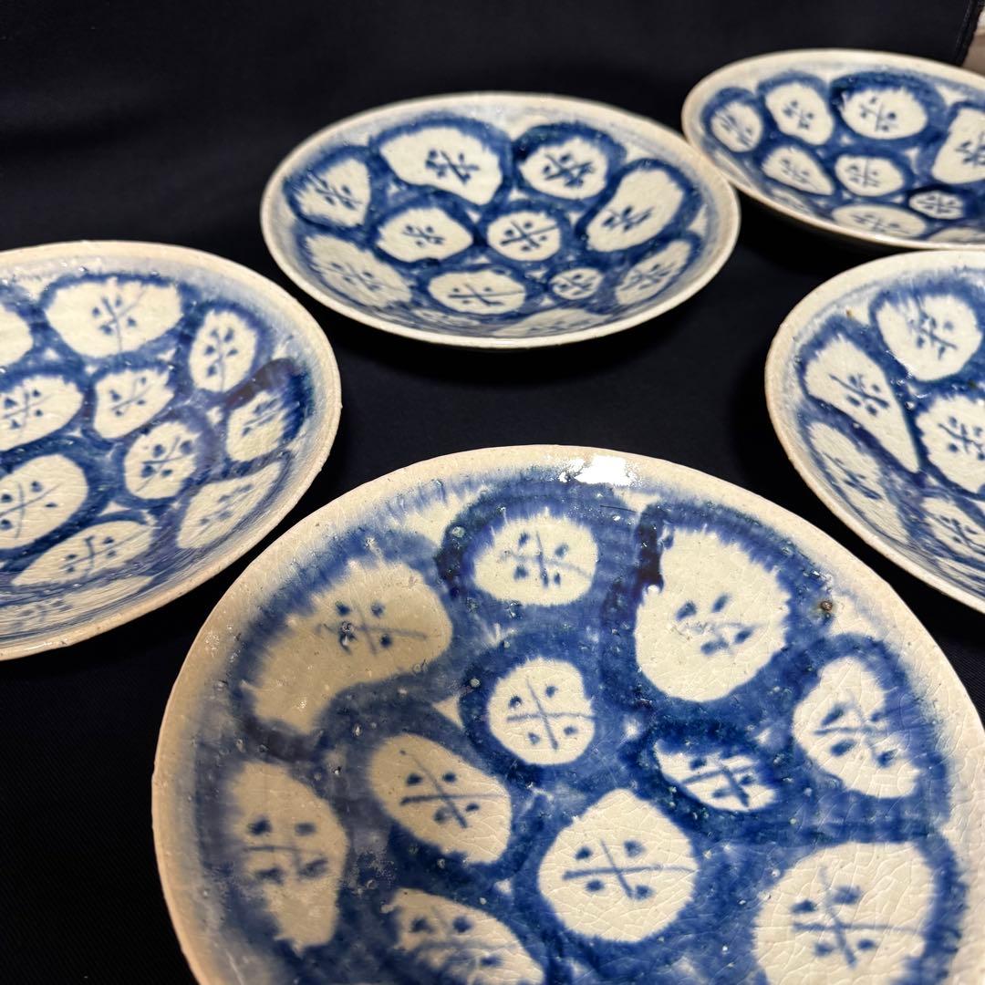 澤窯　美濃焼　可児一広 呉須丸紋　中皿　5枚箱無し発送