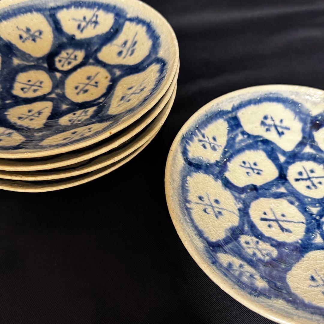 澤窯　美濃焼　可児一広 呉須丸紋　中皿　5枚箱無し発送