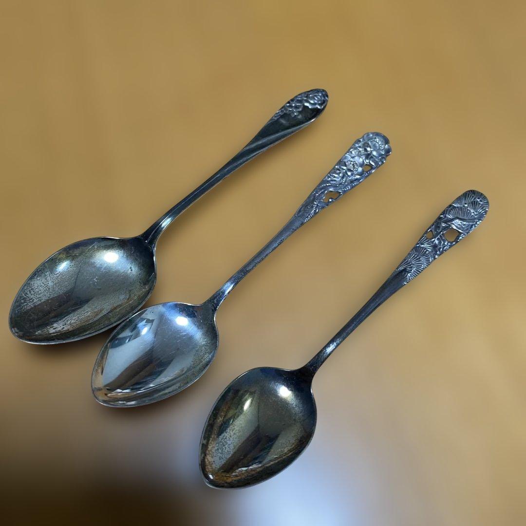 銀製 銀細工 浮彫 スプーンフォーク6本セット 昭和 ヴィンテージ 希少 日本製