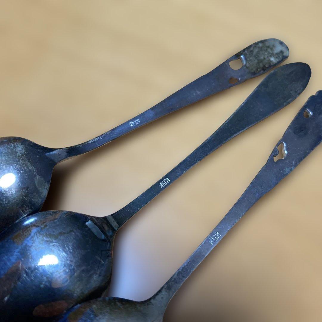 銀製 銀細工 浮彫 スプーンフォーク6本セット 昭和 ヴィンテージ 希少 日本製