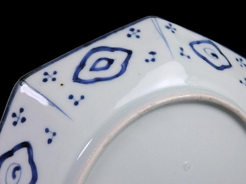 古伊万里　染付　墨弾き　松竹梅の図　八角7寸皿　N1149AS-DCv