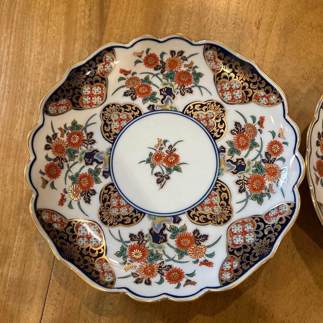 有田焼　謹后工門窯　金彩菊　古伊万里絵付　中皿　二枚