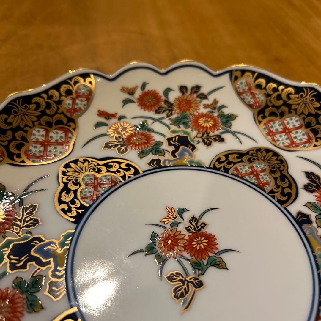有田焼　謹后工門窯　金彩菊　古伊万里絵付　中皿　二枚
