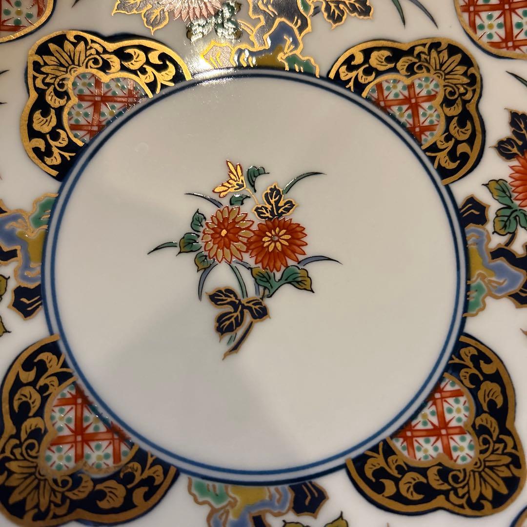 有田焼　謹后工門窯　金彩菊　古伊万里絵付　中皿　二枚