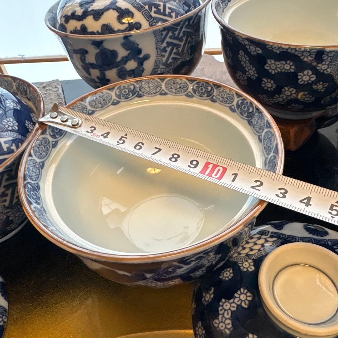 賞美堂　其泉窯　古伊万里染付・蓋付き丼ぶり揃　5客