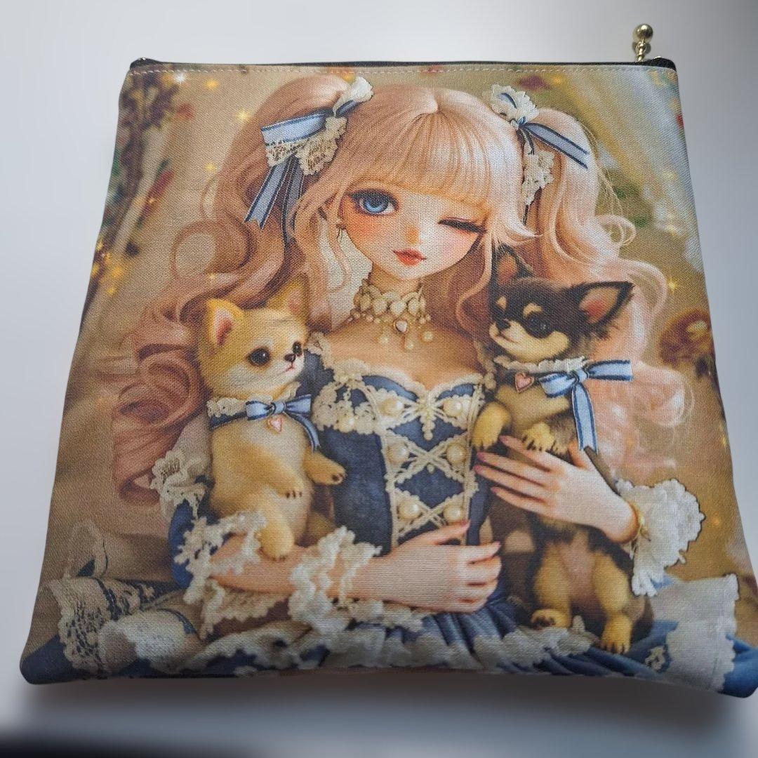 美しい女性パネル生地　ハンドメイド　ポーチ