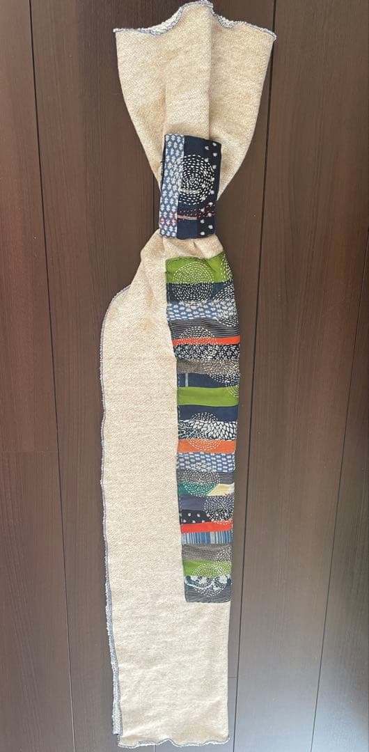 ヴィンテージ布×刺し子の一点ものストール オシャレ感あるやさしいニット素材
