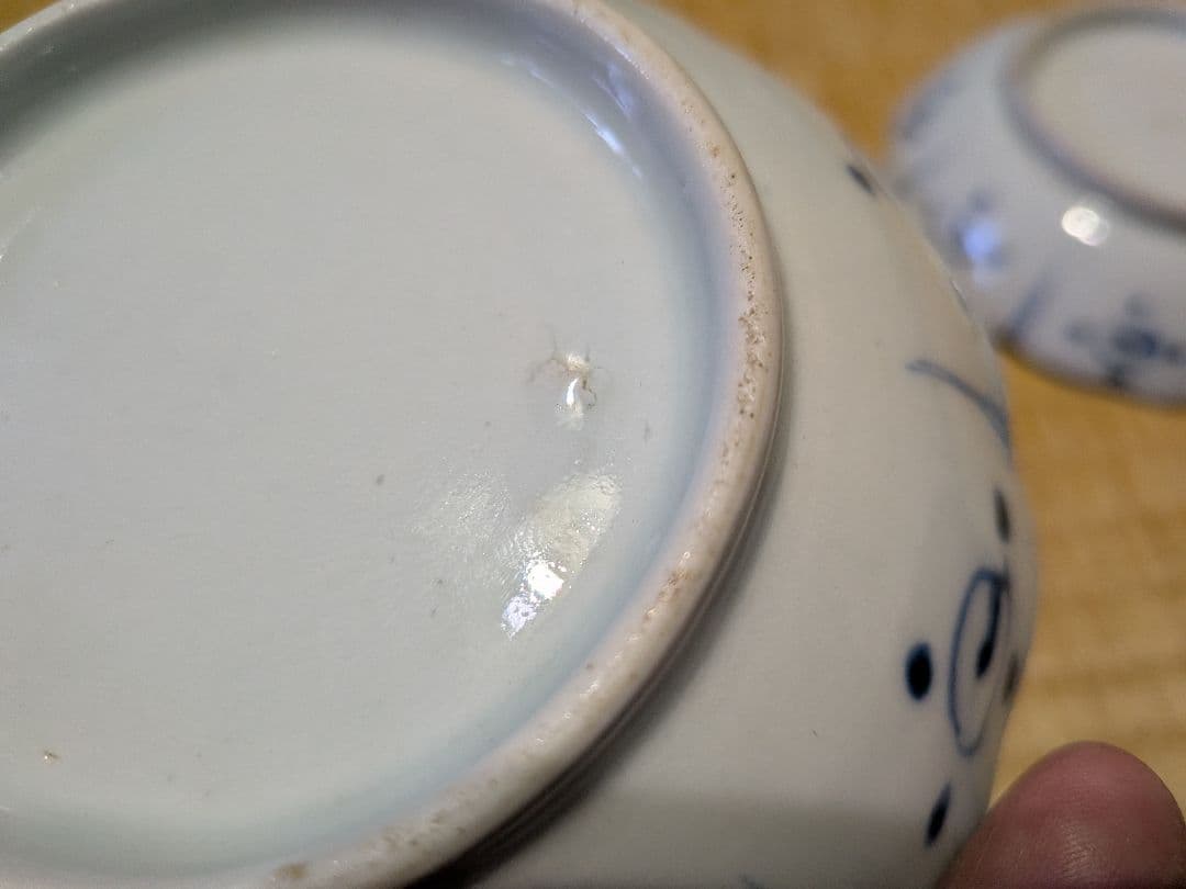 古伊万里　染付　小鉢・小皿（５客）夜の梅に宝珠　径12.3㎝