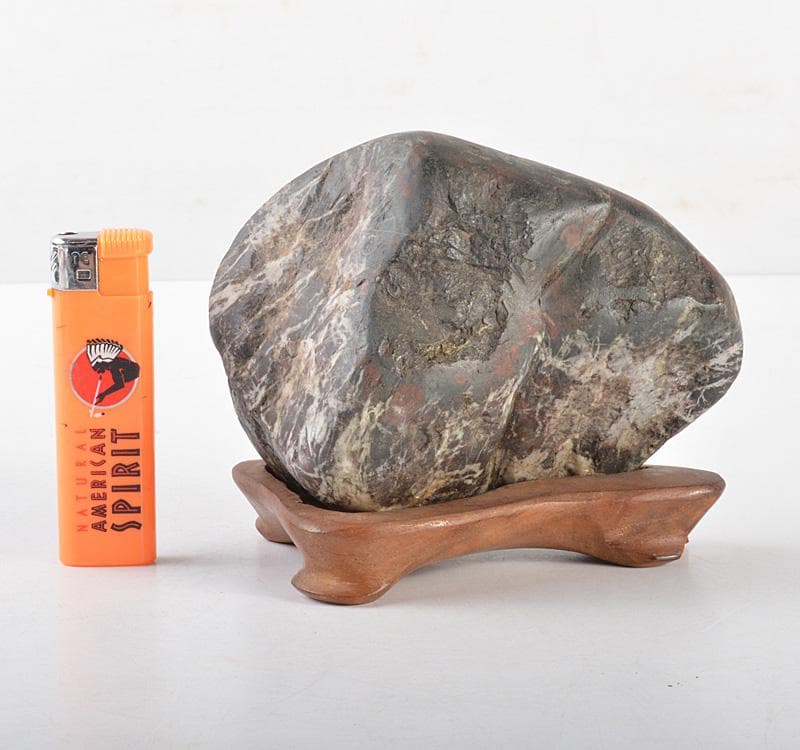 鑑賞石　天然石　菊花石　置物　唐木台付　M　R5115