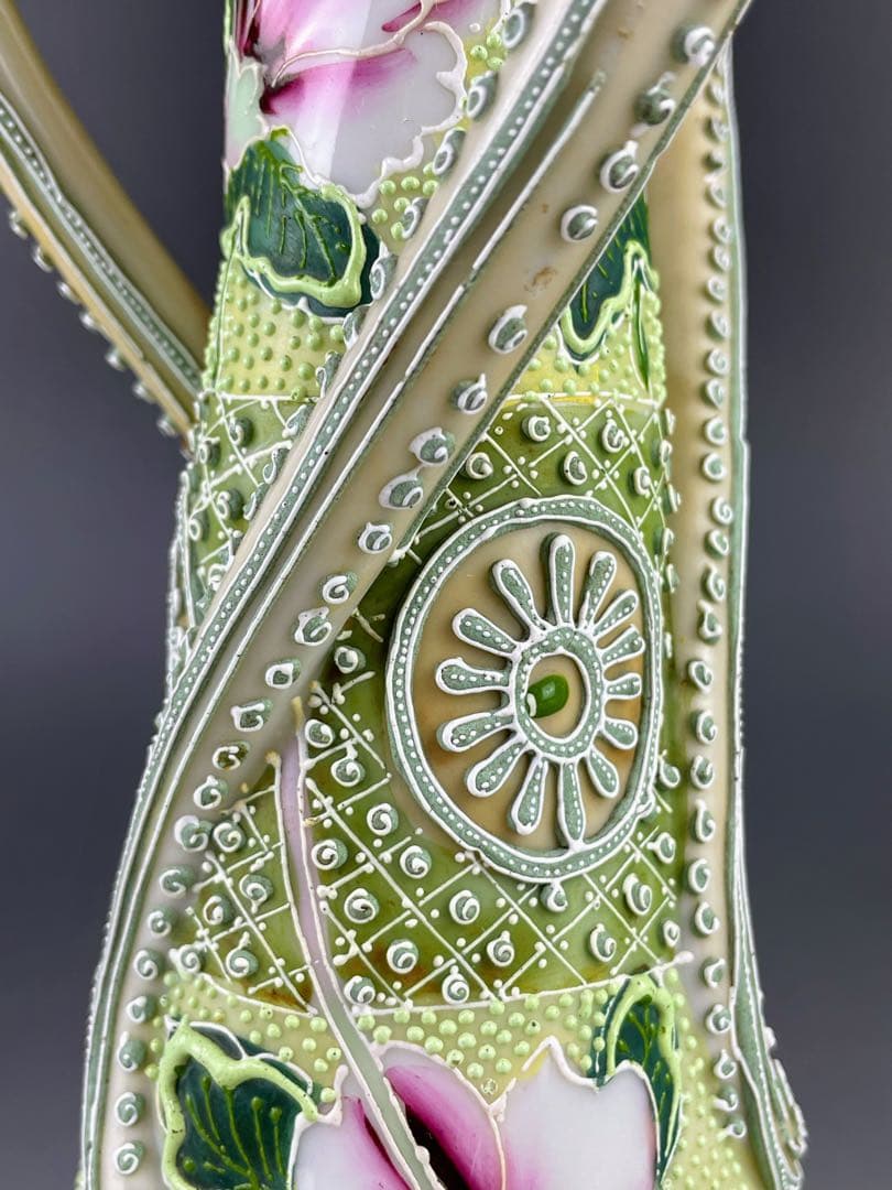 【希少】オールドニッポン 約２５．３cm 花紋 一陳盛上げ アールヌーボー 花瓶