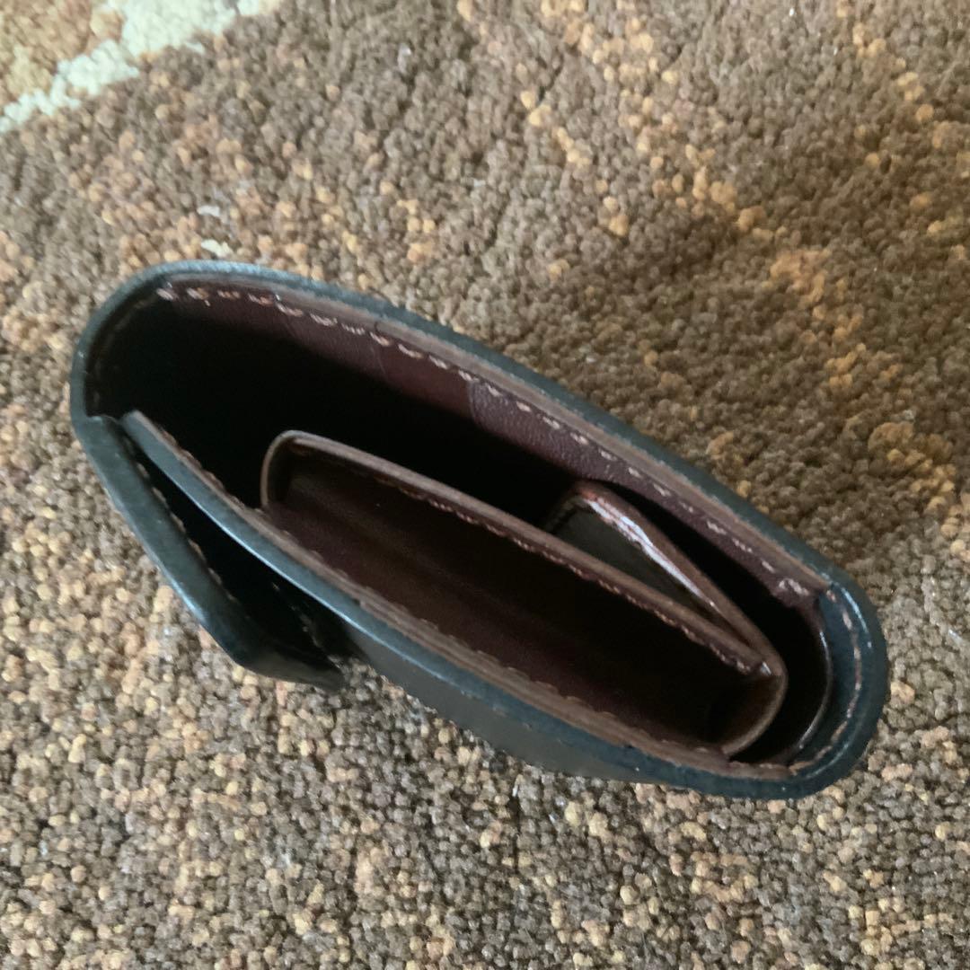 未使用 黒とブラウンの三つ折り財布 ハンドメイド 本革