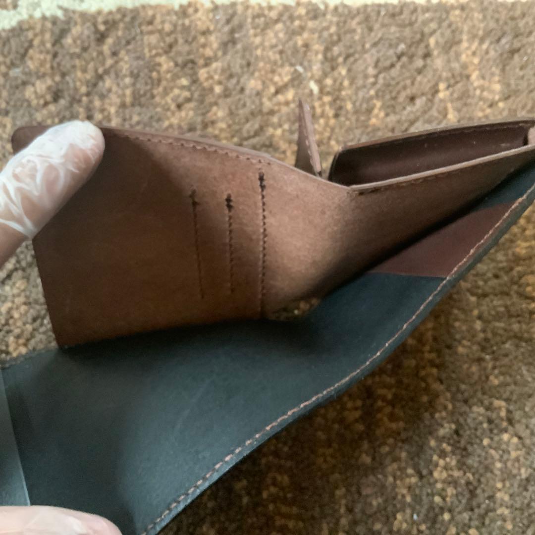 未使用 黒とブラウンの三つ折り財布 ハンドメイド 本革