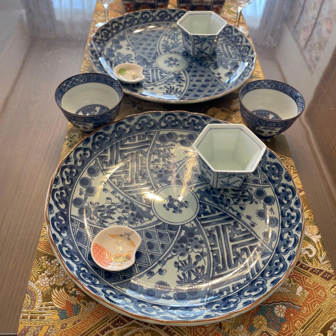 有田焼　たち吉　染付　HOYAグラス　和洋食器　お二人様膳　計16点