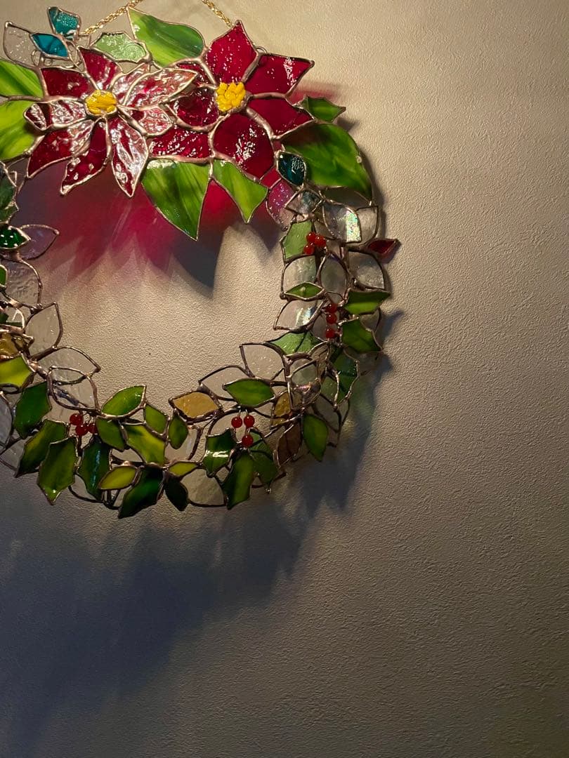 受注作品　ステンドグラス　クリスマス　リース