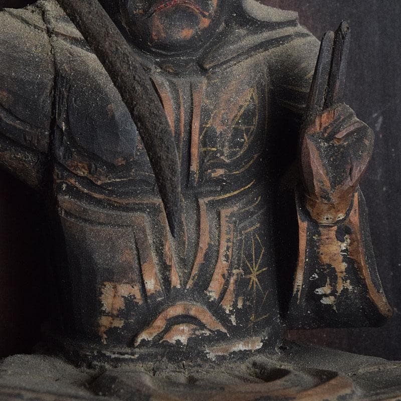 仏教美術　玉眼入　木彫　攝刕能勢妙見山像　仏像　置物　厨子付　V　R9559