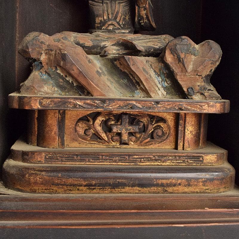 仏教美術　玉眼入　木彫　攝刕能勢妙見山像　仏像　置物　厨子付　V　R9559