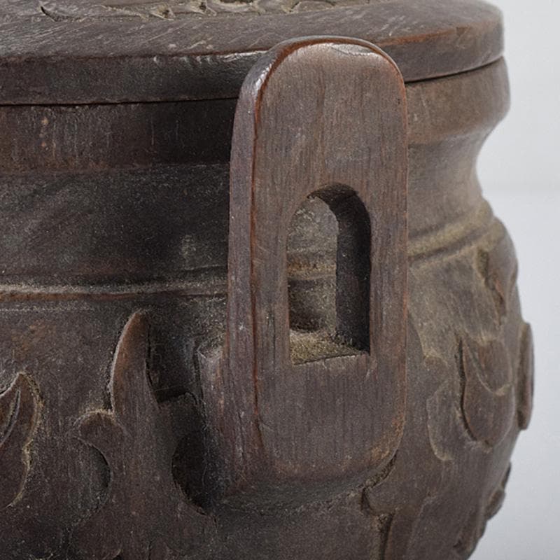 中国　古竹彫刻　獣摘饕餮文　香炉　鼎　V　R8107