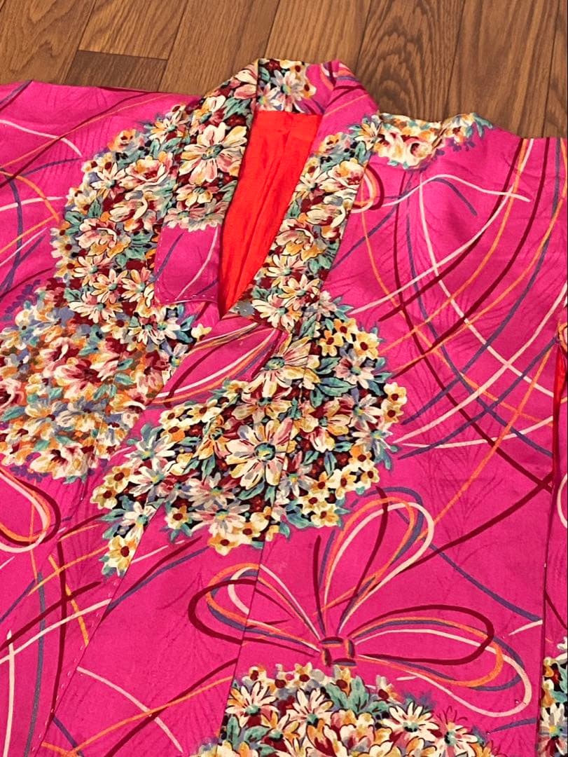 アンティーク　子ども着物　四つ身　紋錦紗　花薬玉模様　大正浪漫