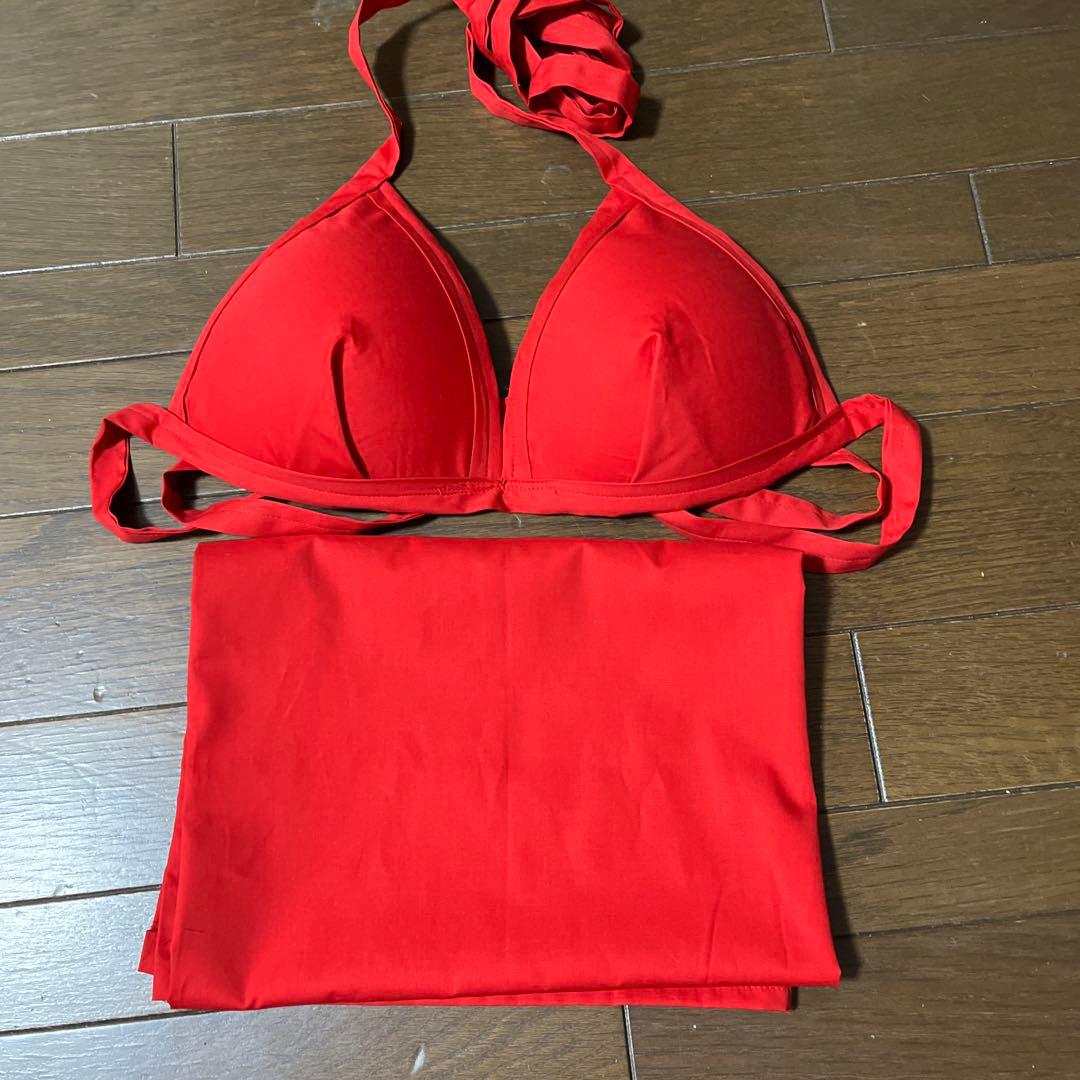 タヒチアンダンスダンス　コットンパレオブラセット　赤