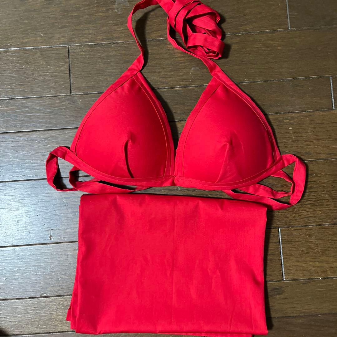 タヒチアンダンスダンス　コットンパレオブラセット　赤