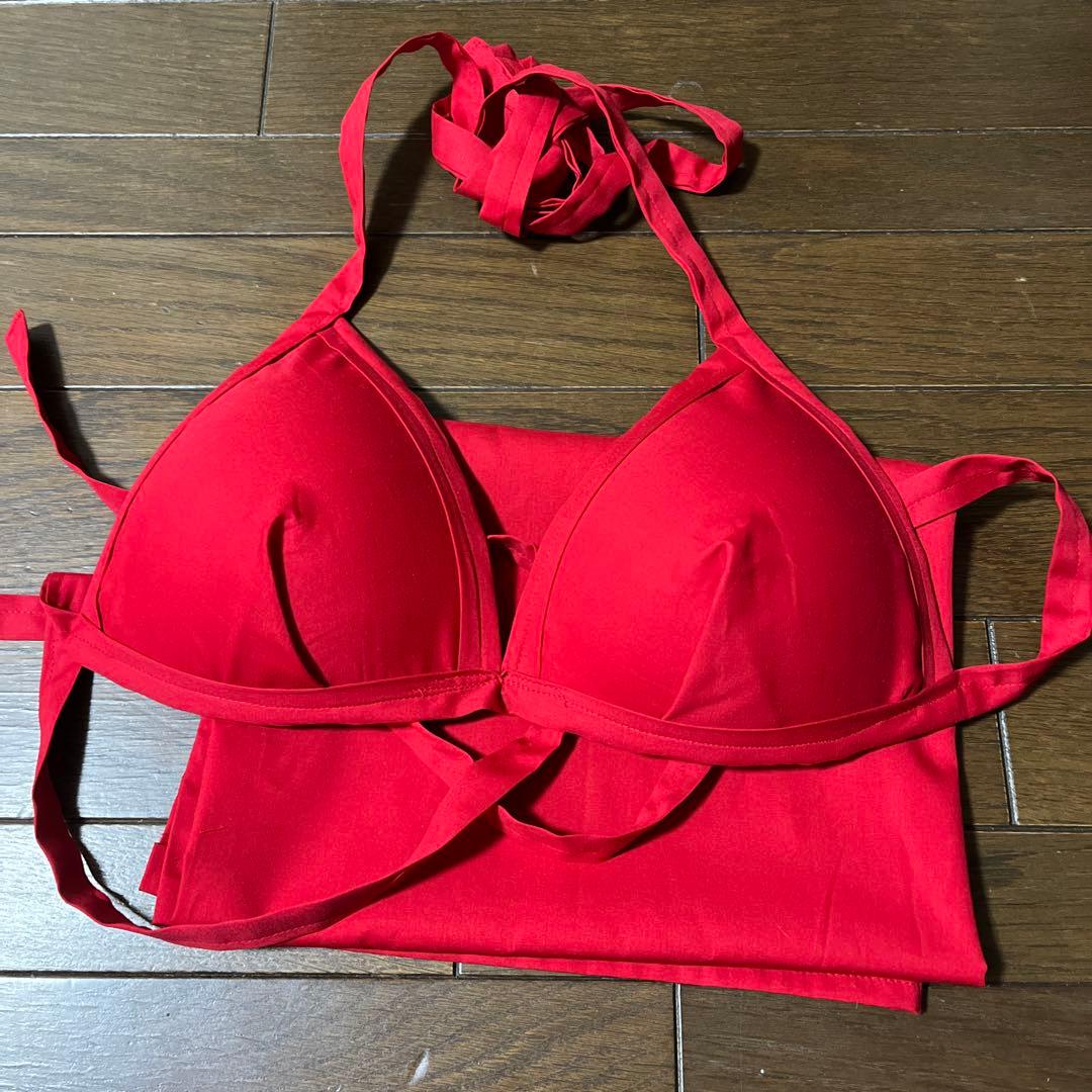 タヒチアンダンスダンス　コットンパレオブラセット　赤