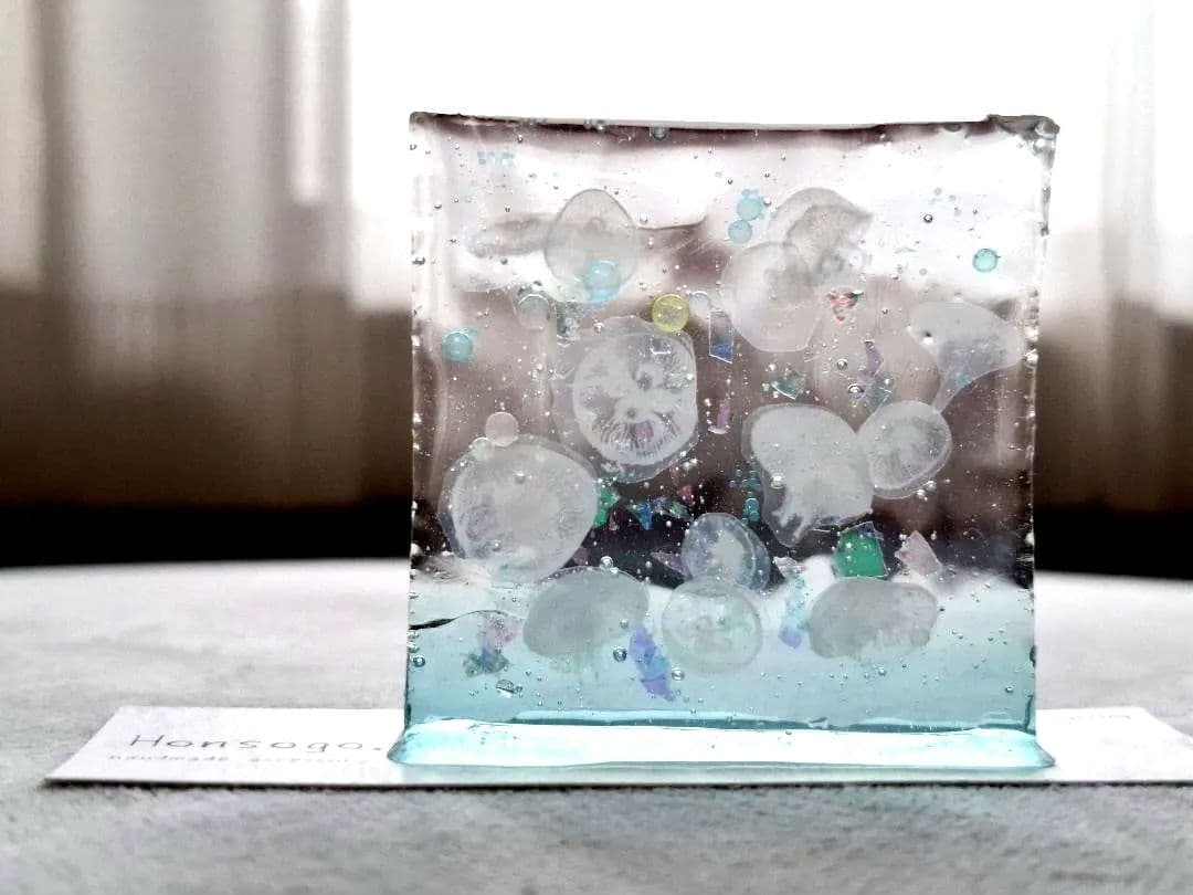 レジンアート☆アクアリウムオブジェ　クラゲ　スクエア特大　ハンドメイド