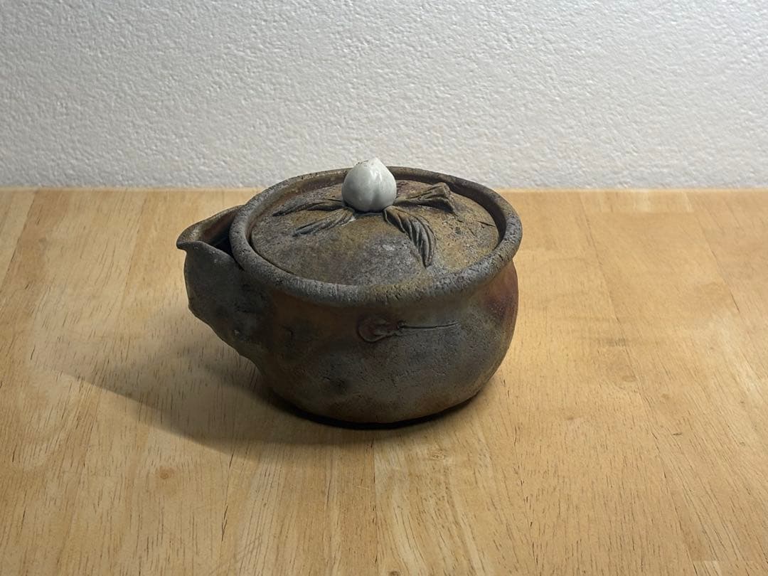 80.備前焼 宝瓶 登り窯 白桃 はくとう 桃 手びねり 急須