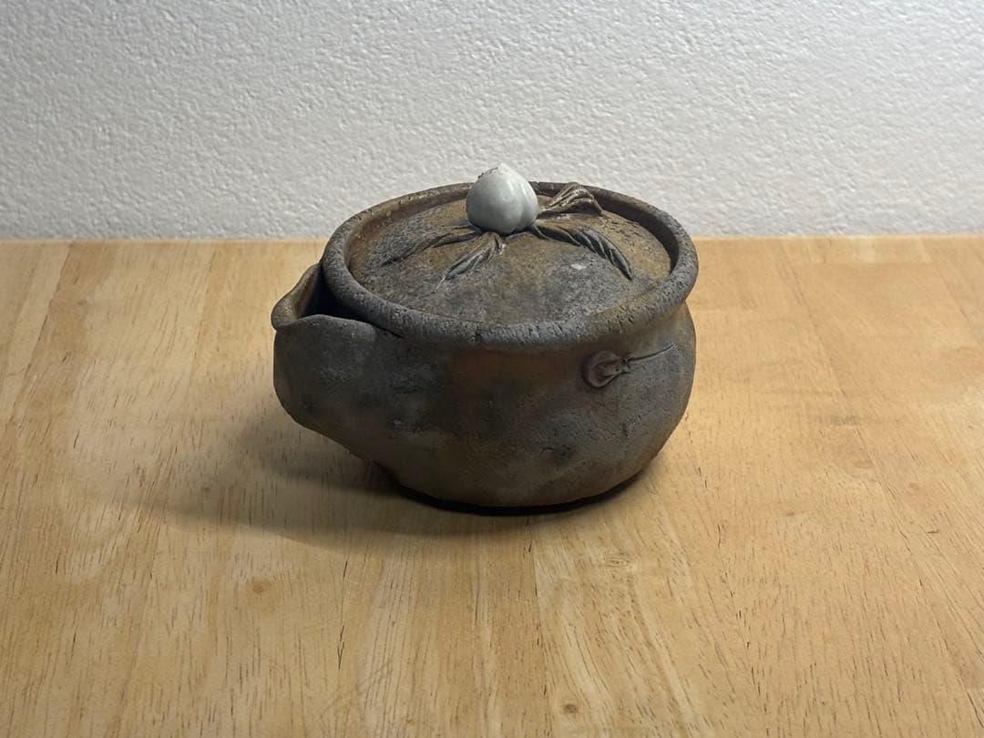 80.備前焼 宝瓶 登り窯 白桃 はくとう 桃 手びねり 急須