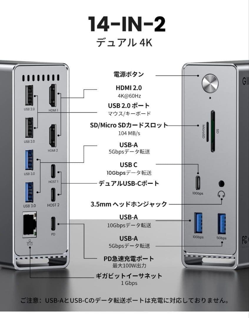 GIISSMO USB-C ドッキングステーション 14in2 未開封 4K対応