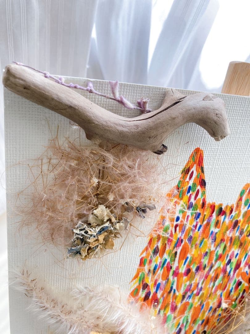 【七色猫】ドライフラワーアート　原画　アクリル画