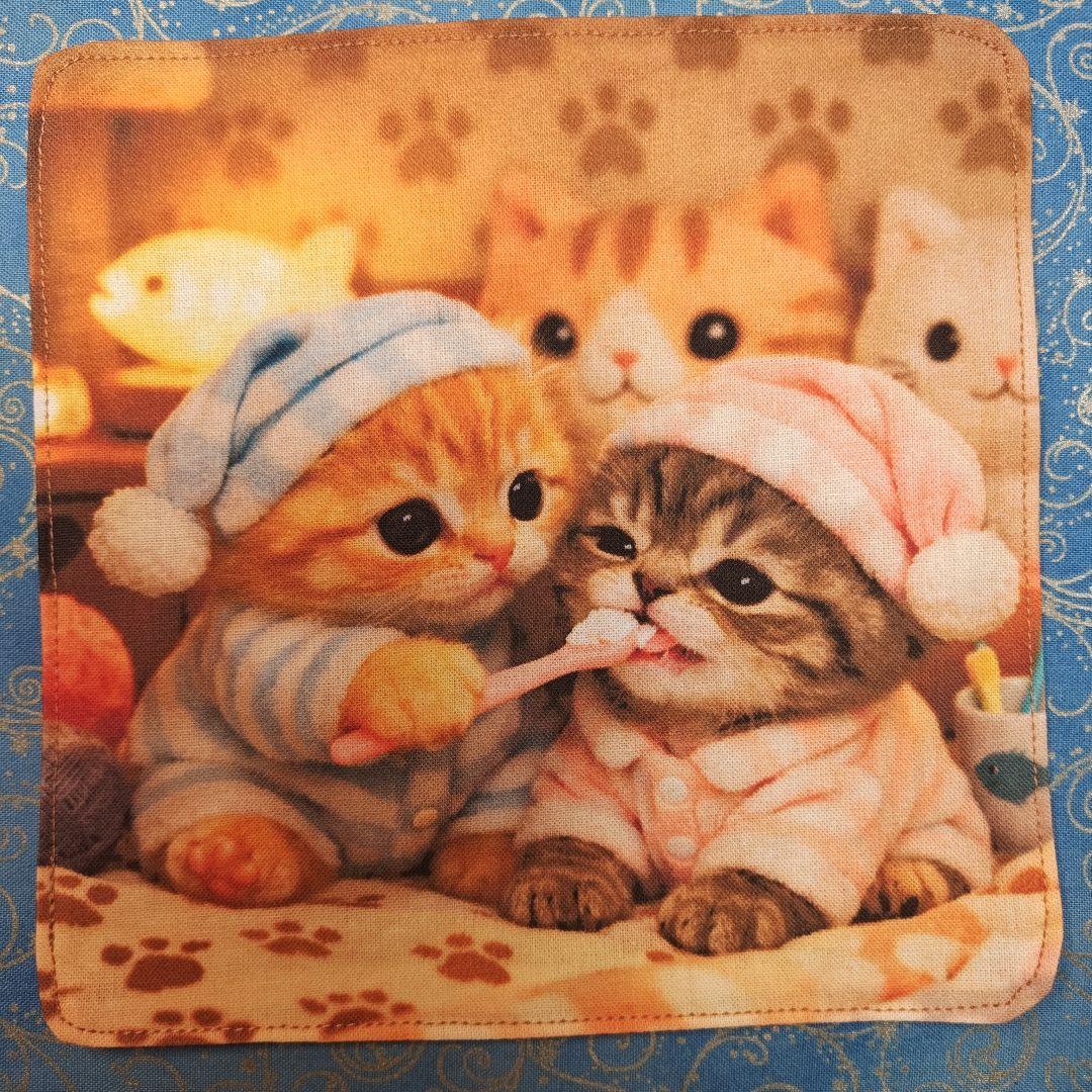 まるみ　ハンカチ　ねこちゃん柄ハンドメイド　2/25